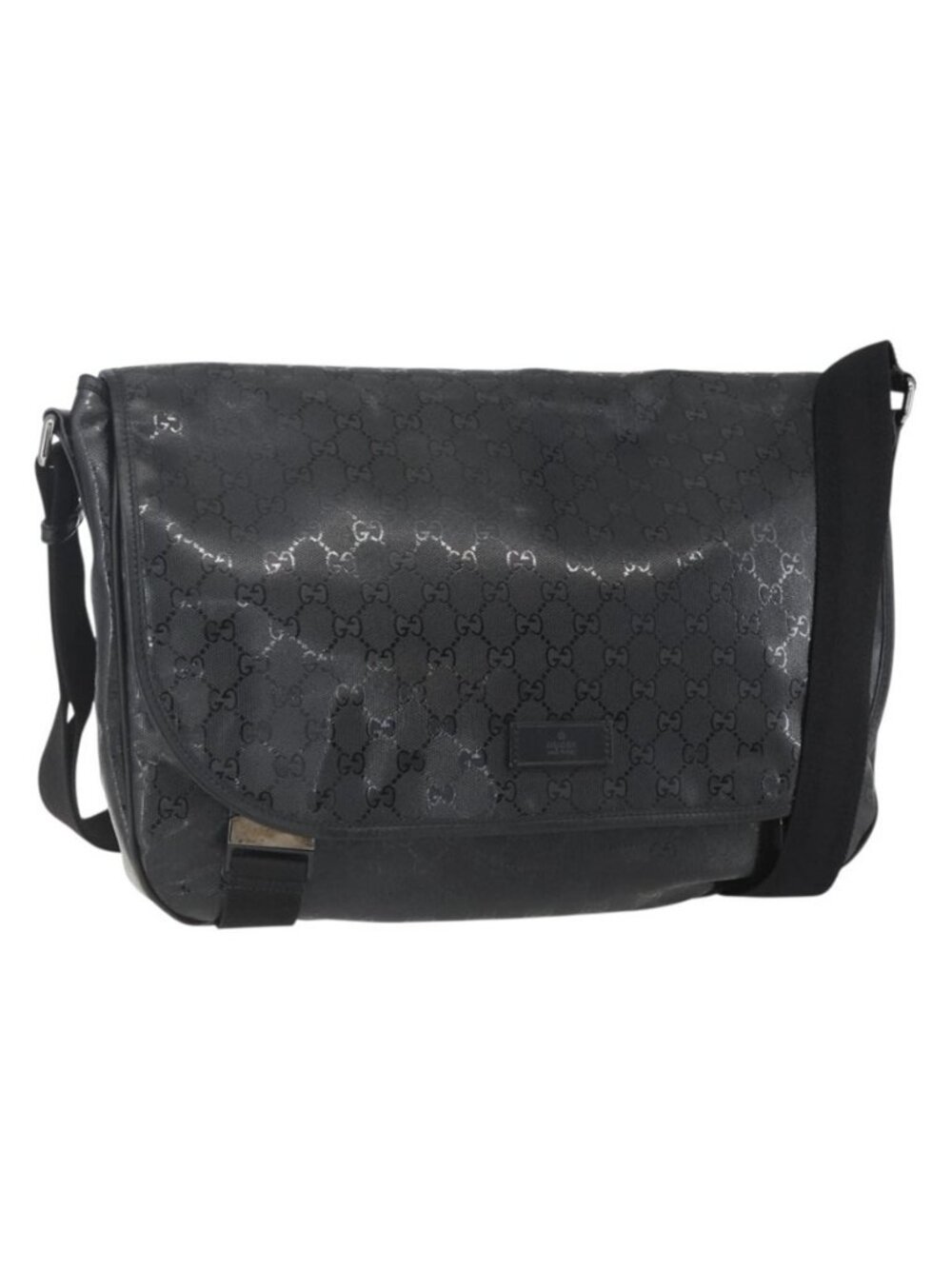 Authentic GUCCI GG implementation Bag Coated Canvas Black Silver 201725